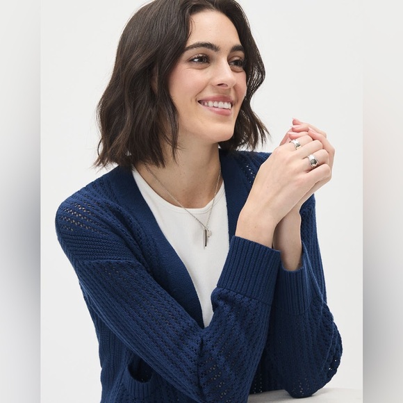 Long-Sleeve Cropped Open Cardigan With Fancy Stitches - Picture 1 of 8